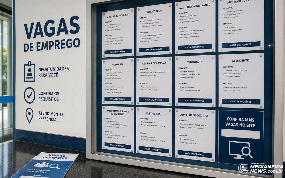 Imagem da notícia Agência do Trabalhador de Medianeira divulga vagas em 92 funções nesta quarta-feira