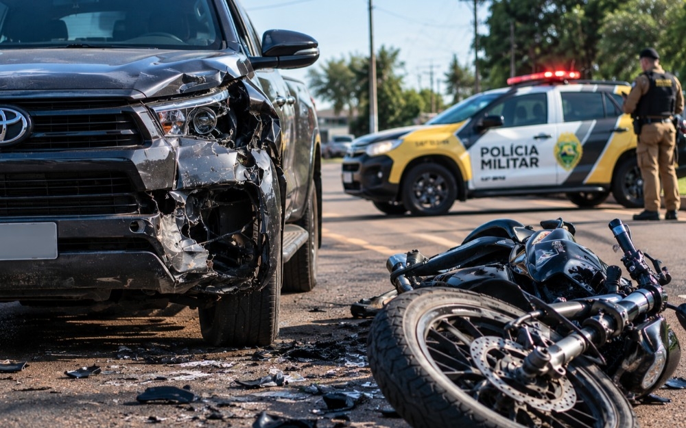 Imagem da notícia Motociclista fica ferido após colisão frontal com caminhonete em São Miguel do Iguaçu
