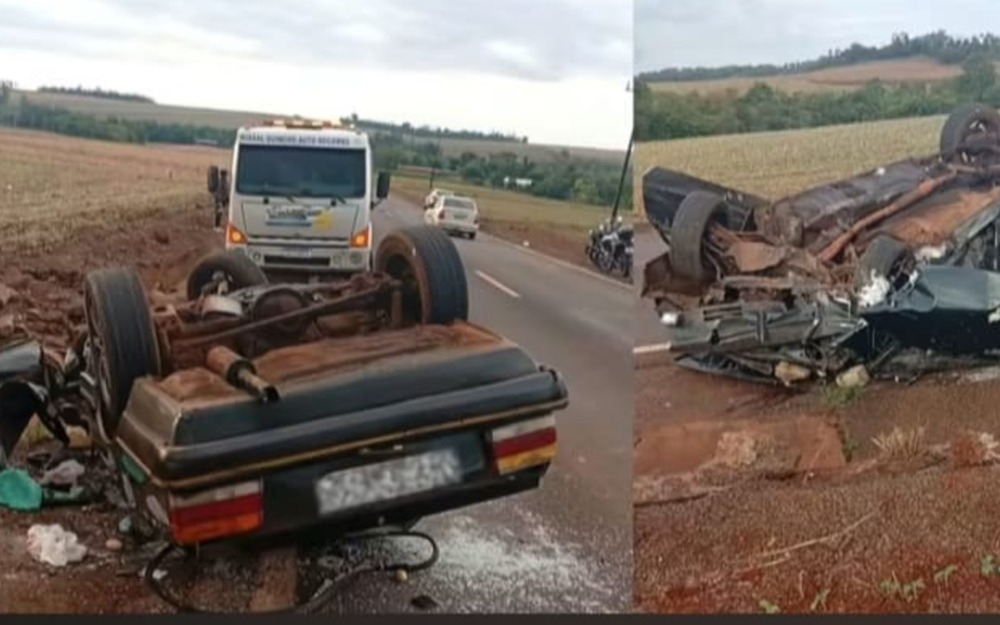 Imagem da notícia Motorista fica gravemente ferido após Chevette capotar na PR-497